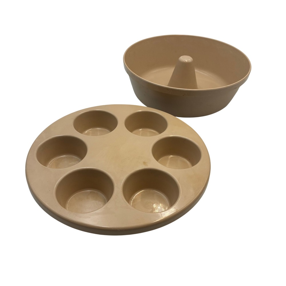 Anchor Hocking Microware PM459-T1 Tan Ring Cake Pan Muffin Insert Set USA